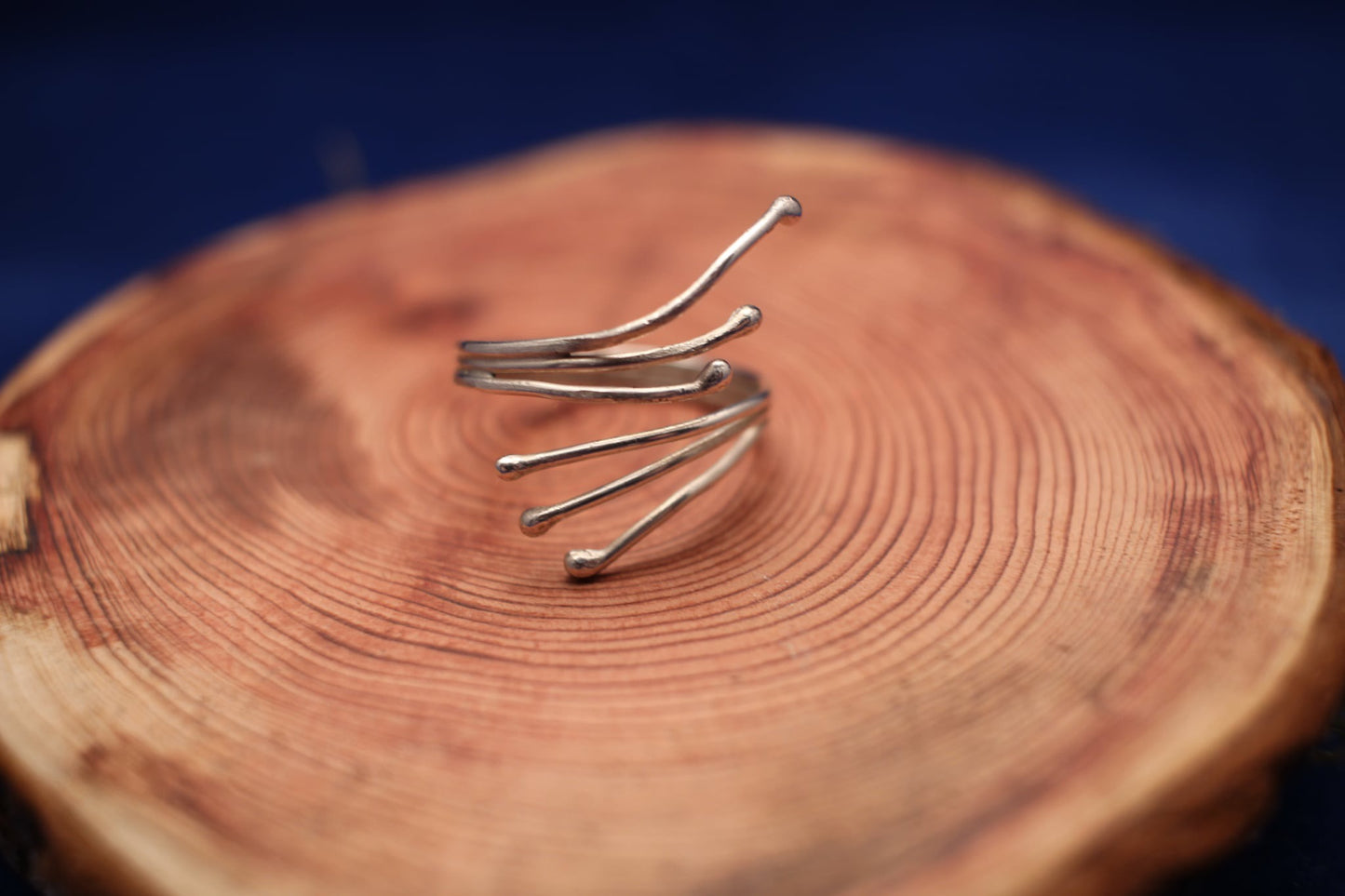 Adjustable Sterling Silver Ring - Three Wires branch effect with Balled Ends