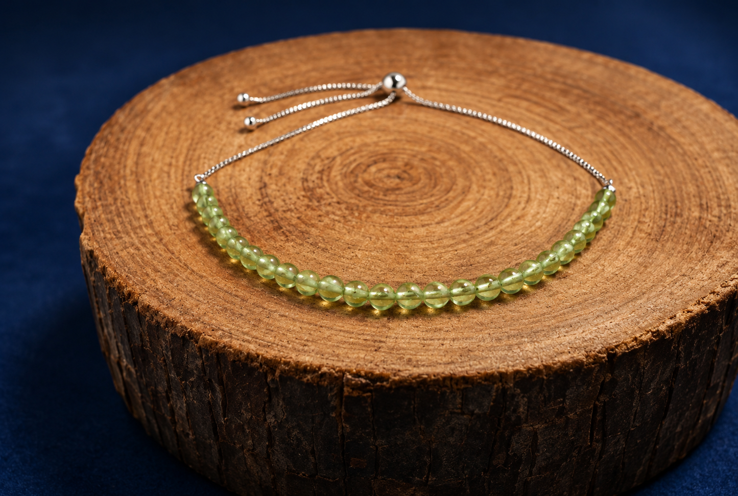 Peridot Gemstone Bracelet with Sterling Silver Sliding Adjustable Chain