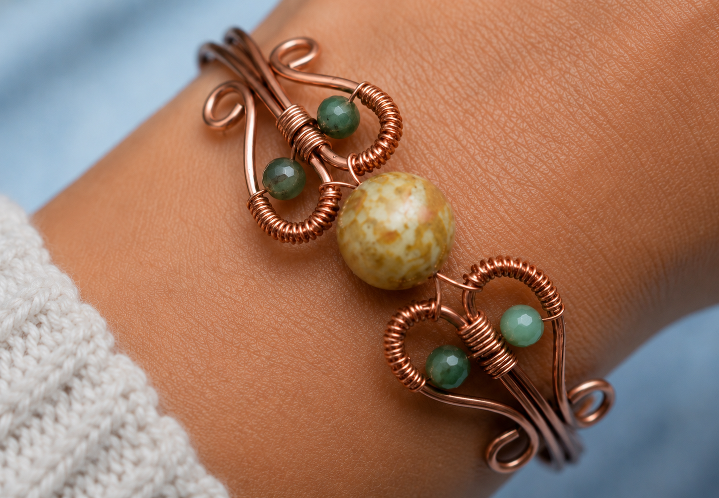 Copper and Serpentine Gemstone Bracelet