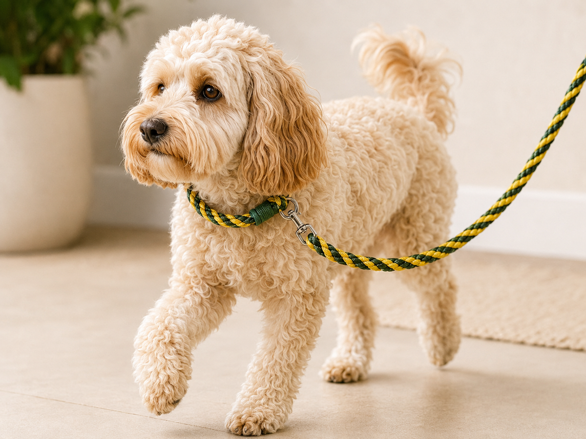 4ft Green & Yellow kumihimo Round Braid Paracord Animal Lead