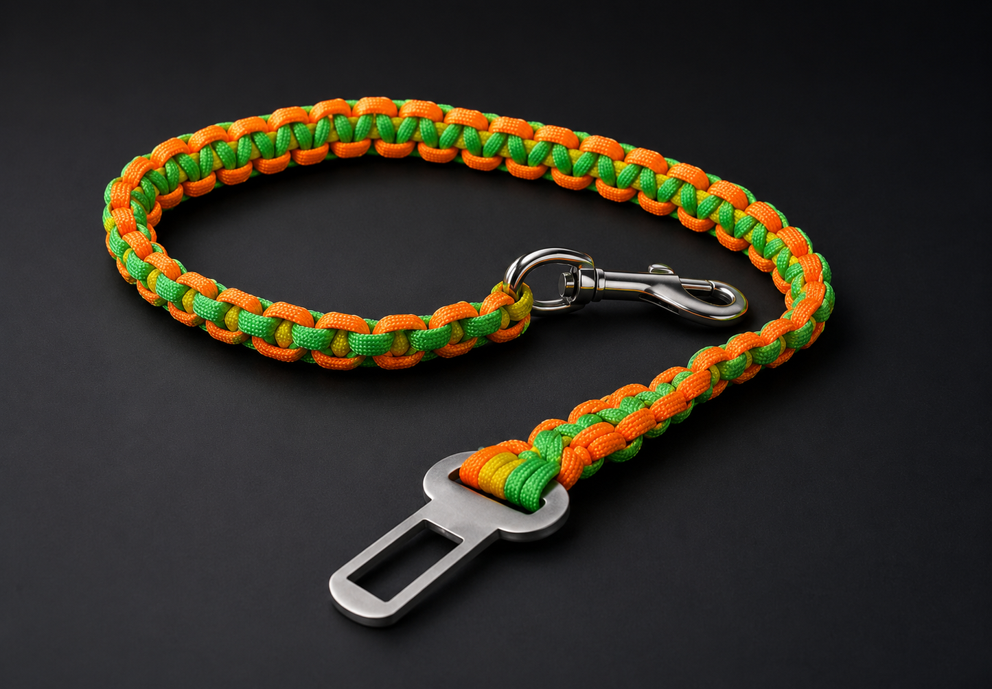 2 Ft Yellow, Green & Orange Braided Paracord car safety lead