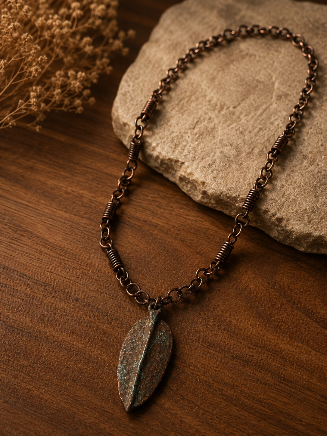 Copper leaf necklace