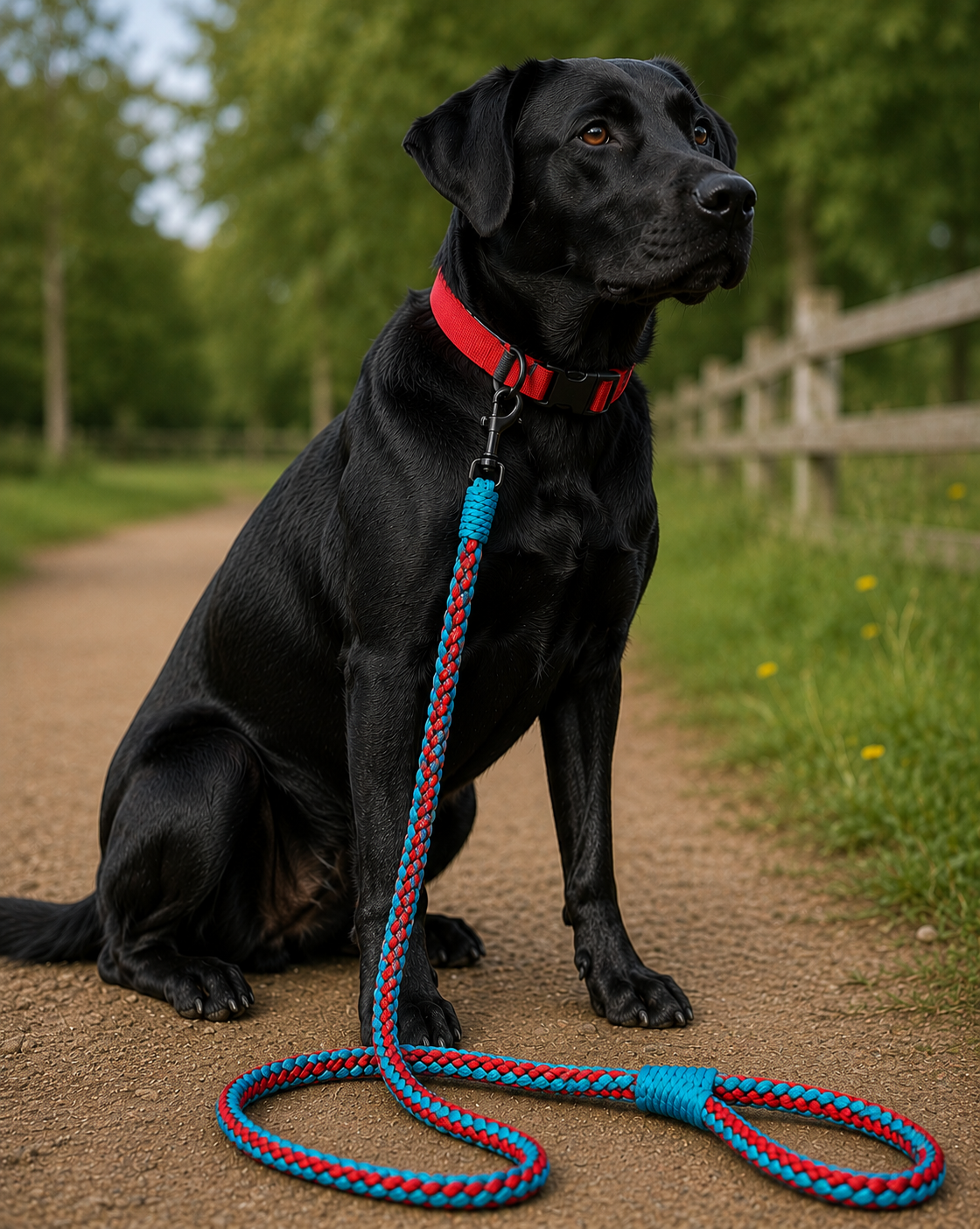 5Ft Blue & Red 4 cord love heart Braided Paracord Dog Lead