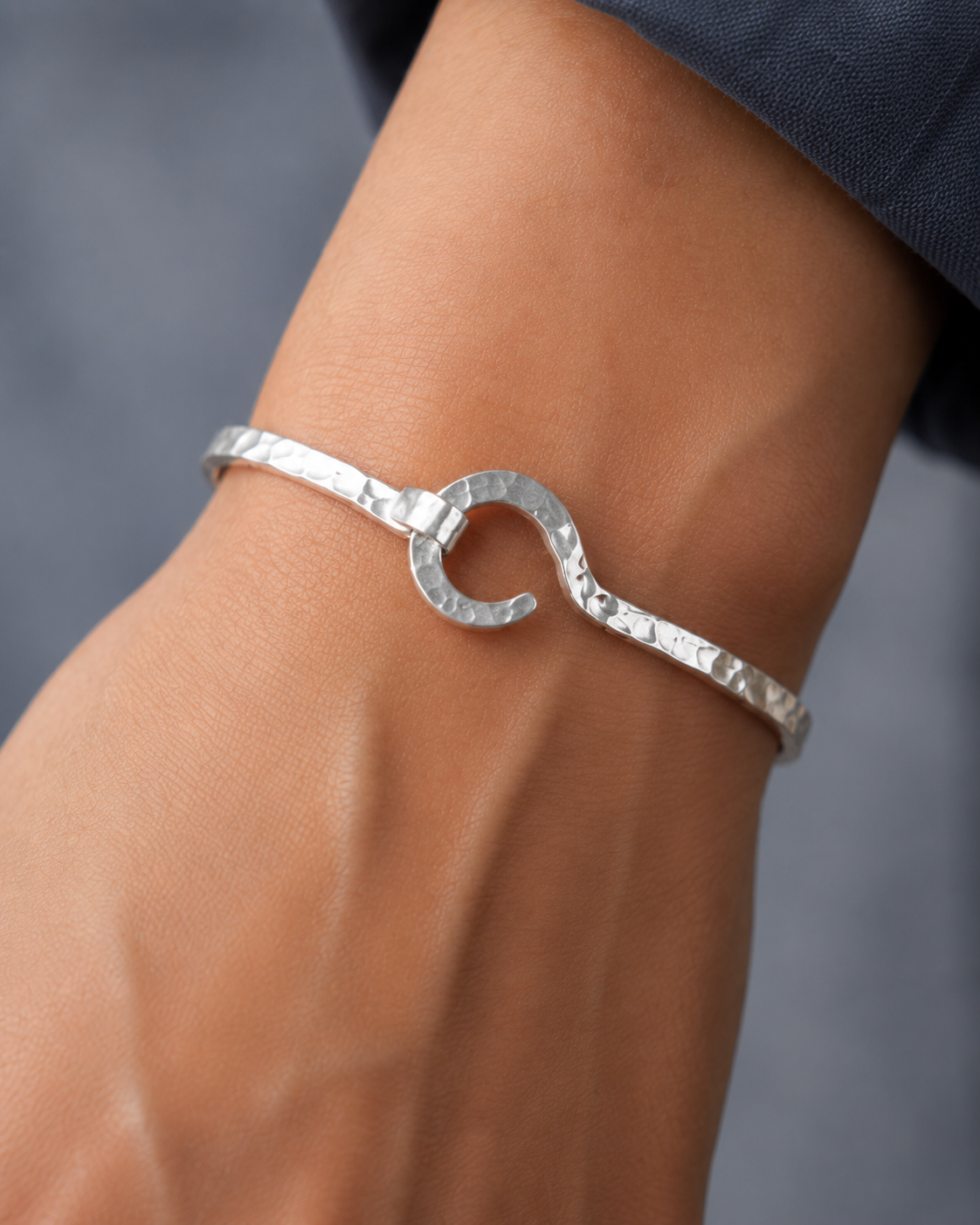 Sterling Silver Bangle with Hook and Eye Focal Point