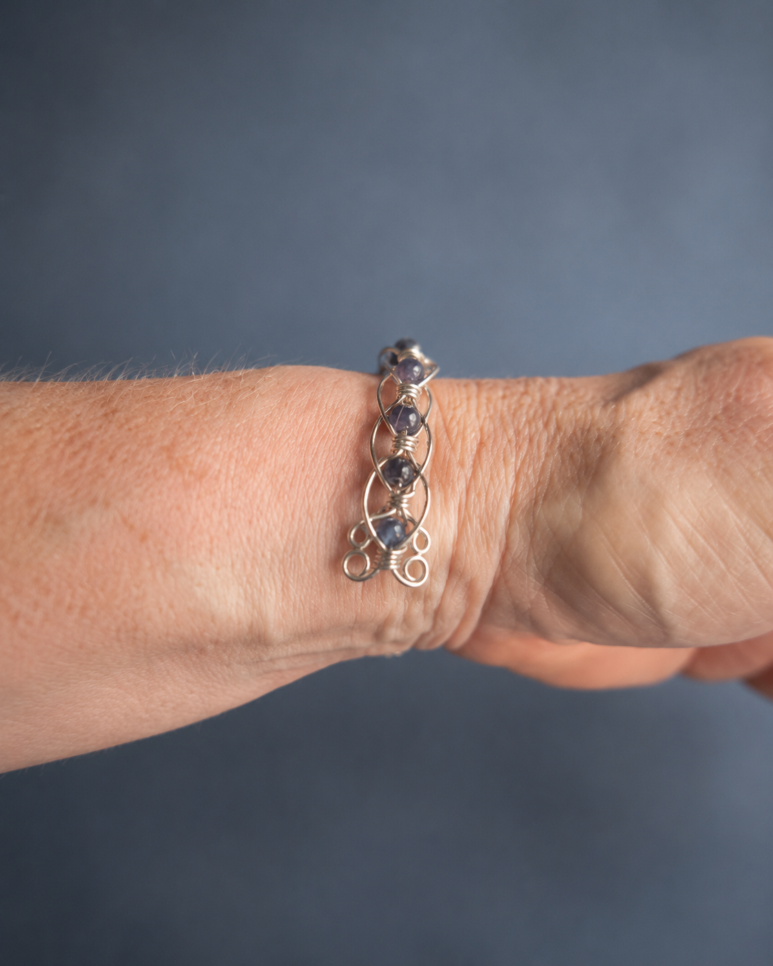Sterling Silver Wire Wrapped Bangle with Iolite Gemstones
