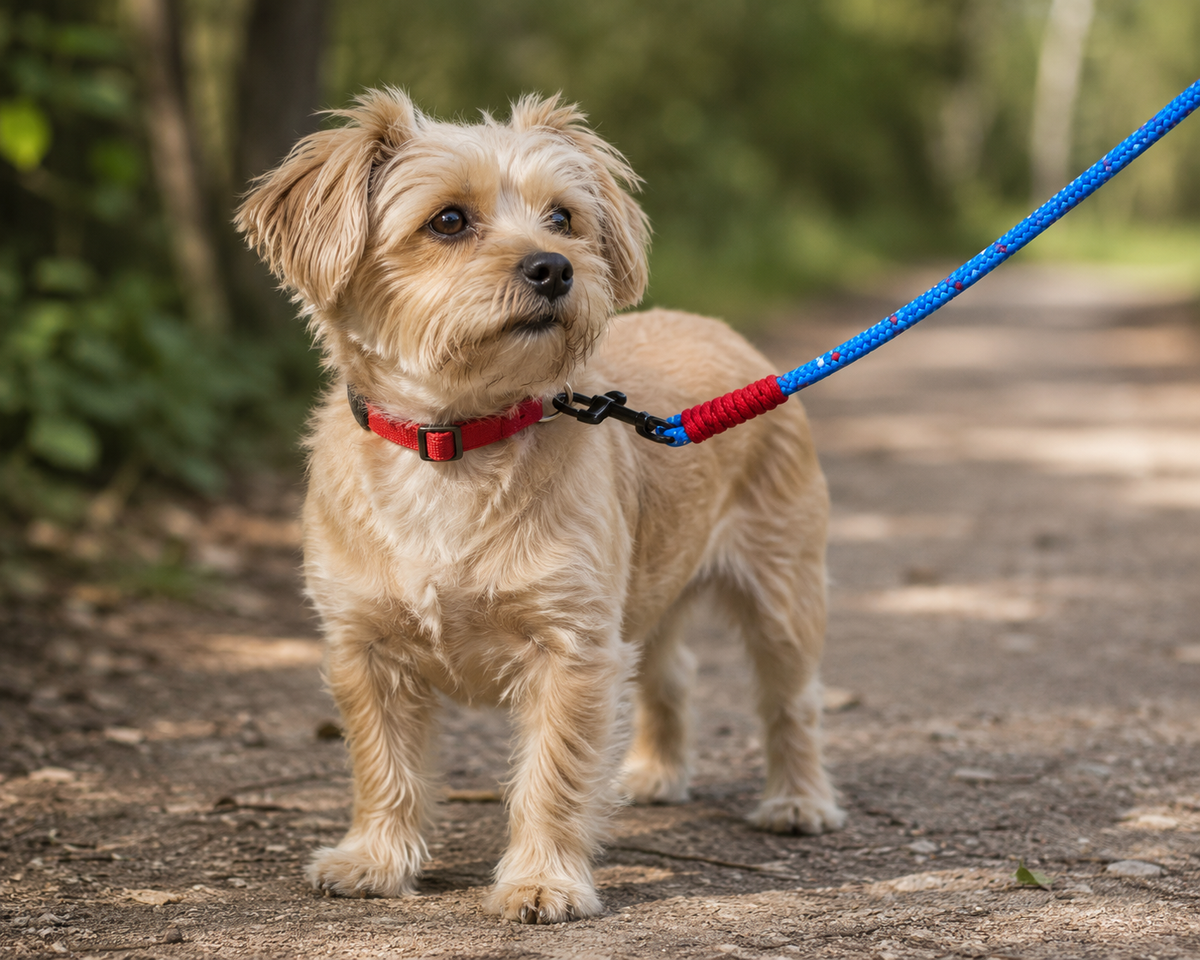 Blue & Red 4ft Rope Dog Leash with Reinforced Handle