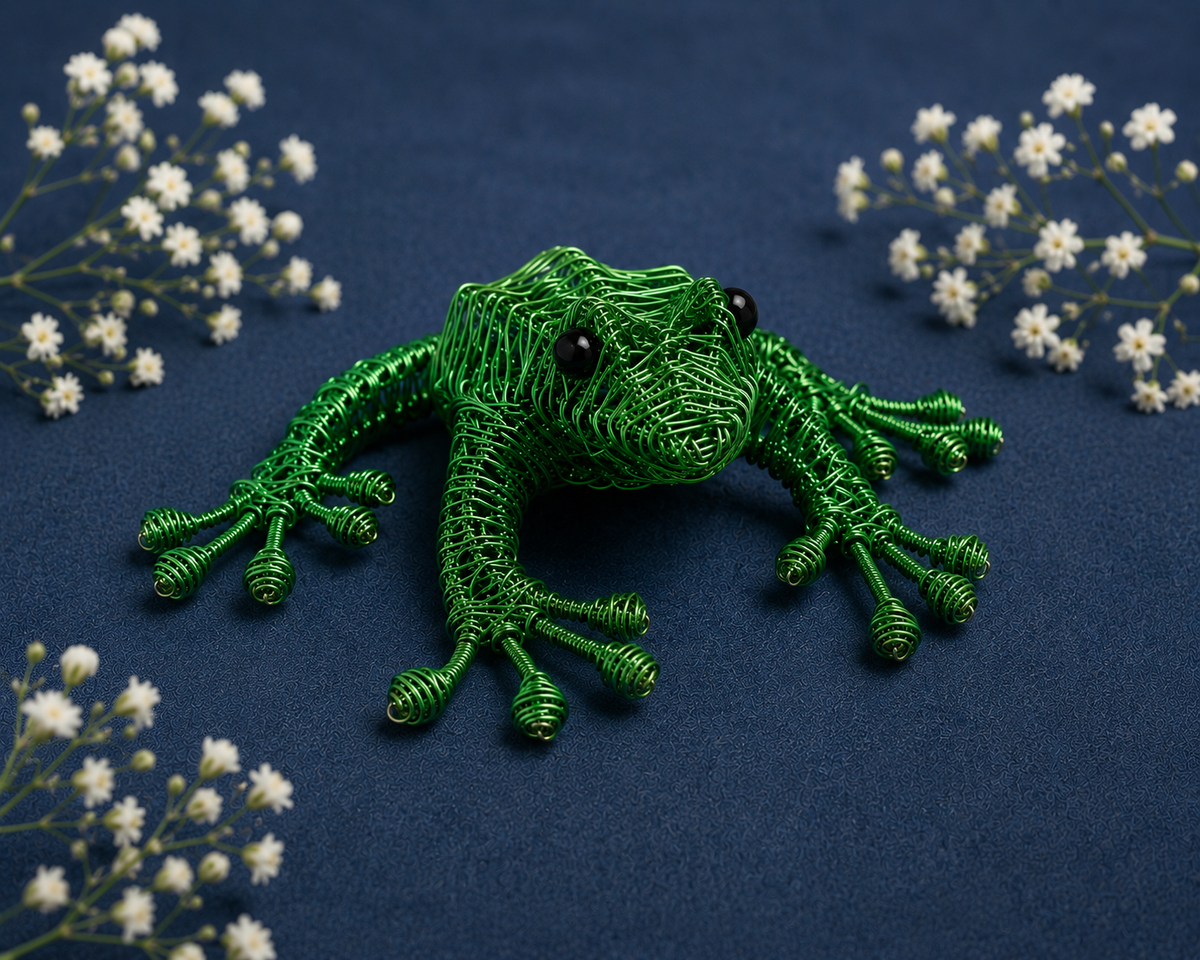 Green Wire Frog Sculpture