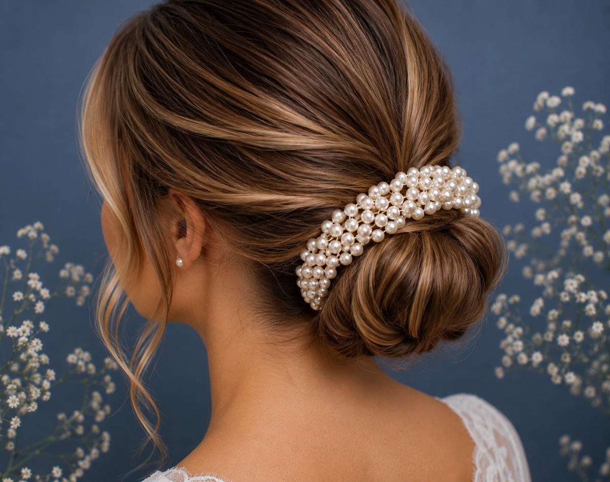 10" Pearl Wire Bun Wrap / Headband – Handmade Bridal Hair Accessory