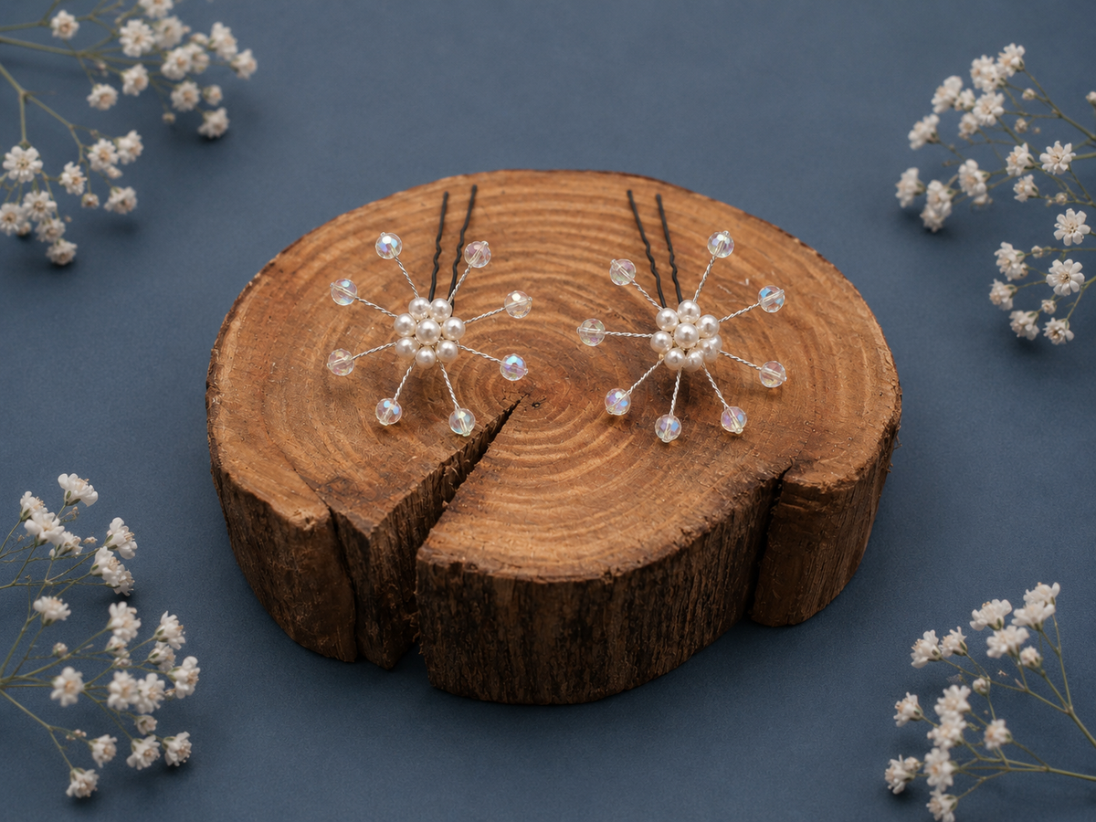 Faux Pearl, White and Silver Bead Wedding Bobby Pins – Set of 6