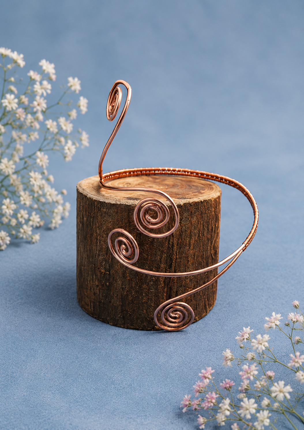 Copper Double Swirl Wire Wrapped Arm Bangle