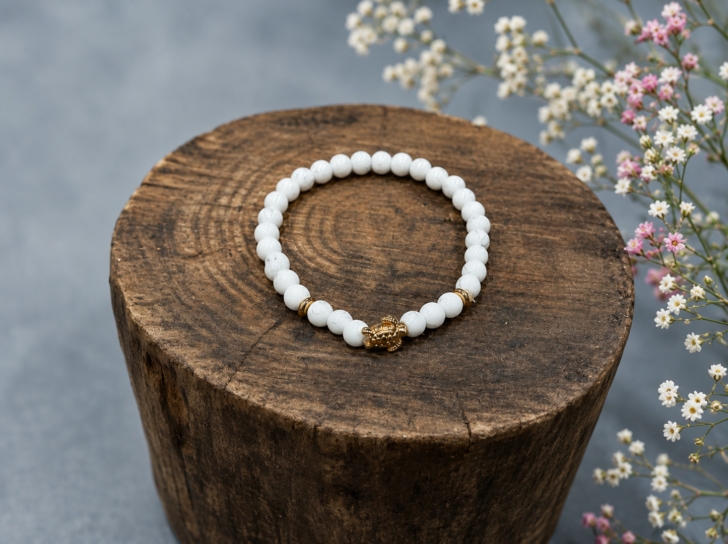 Howlite Beaded Bracelet with Rectangular Gemstone