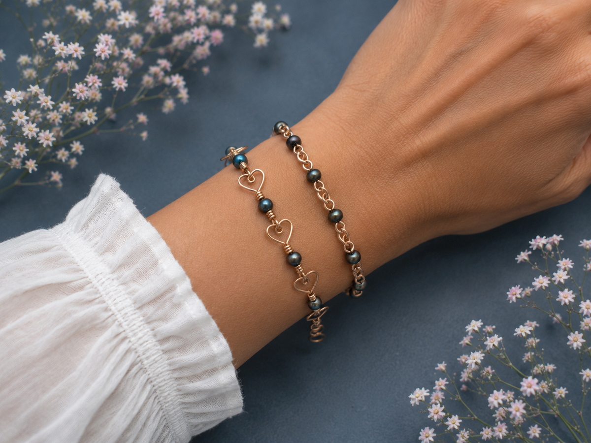Matching Infinity & Heart Link Bracelet Set
