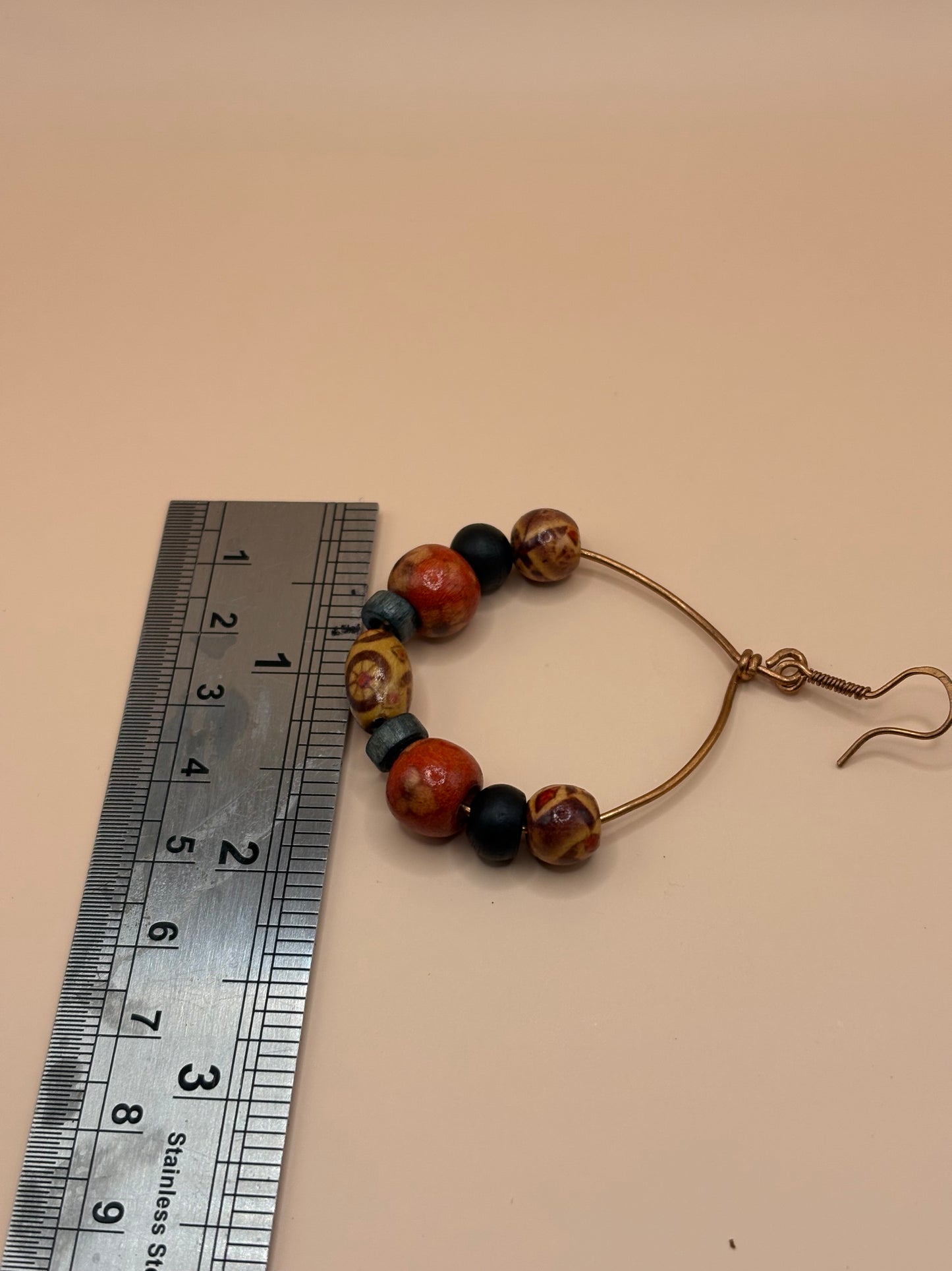 Copper Wire Earrings with Wooden Beads
