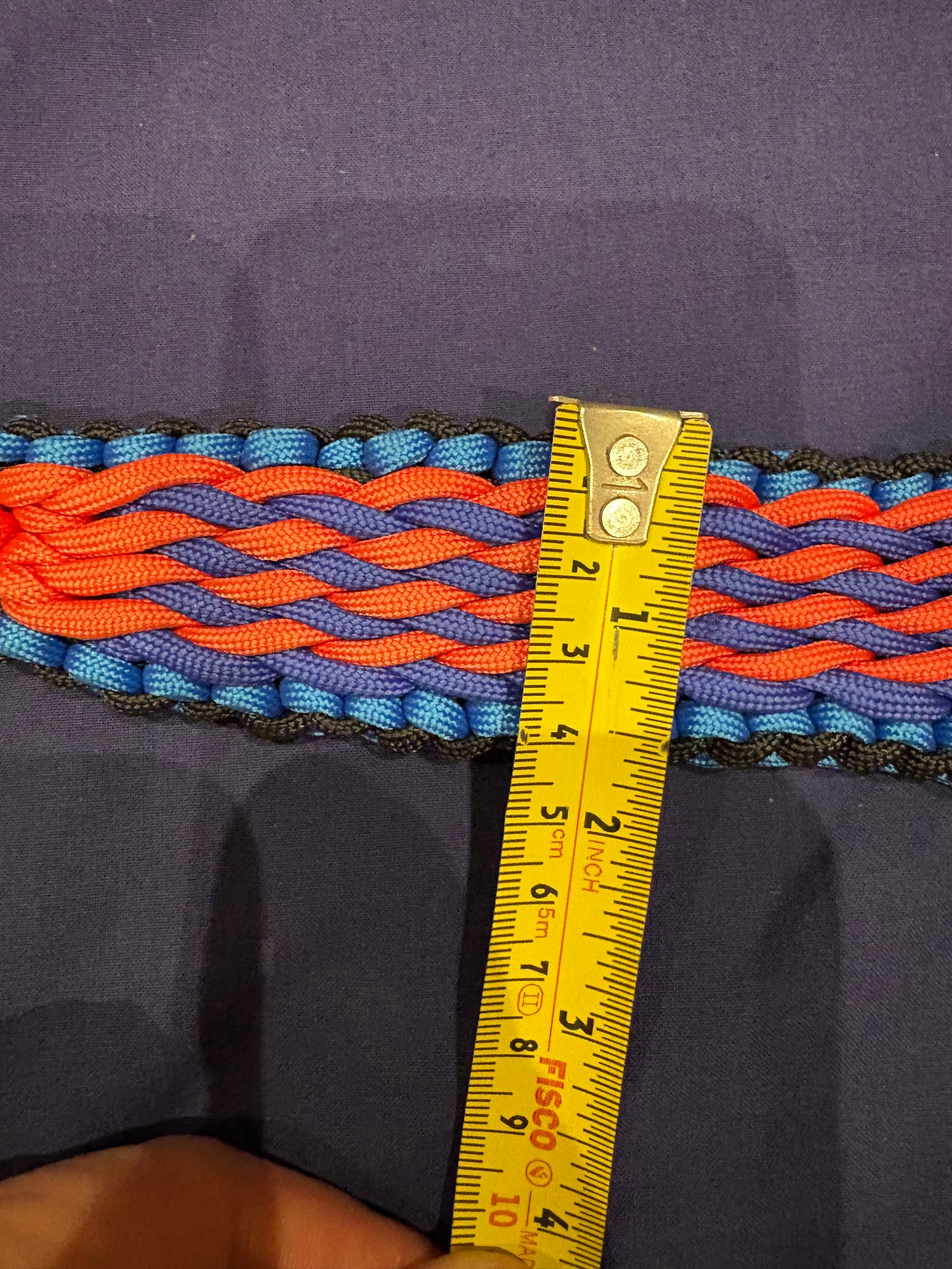 1.5” Wide 17” Long Light and dark Blue, Red & Black Candy striped Braided Paracord DogCollar Semi Adjustable.