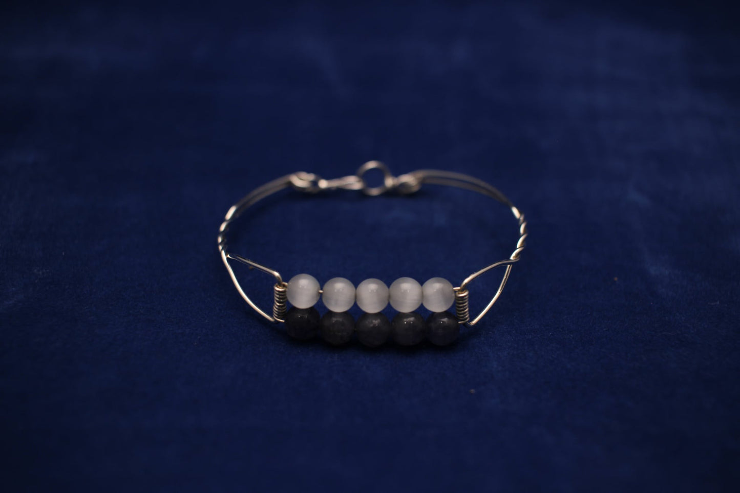 Sterling Silver Wire Wrapped Bangle with Moonstone & Iolite Gemstones