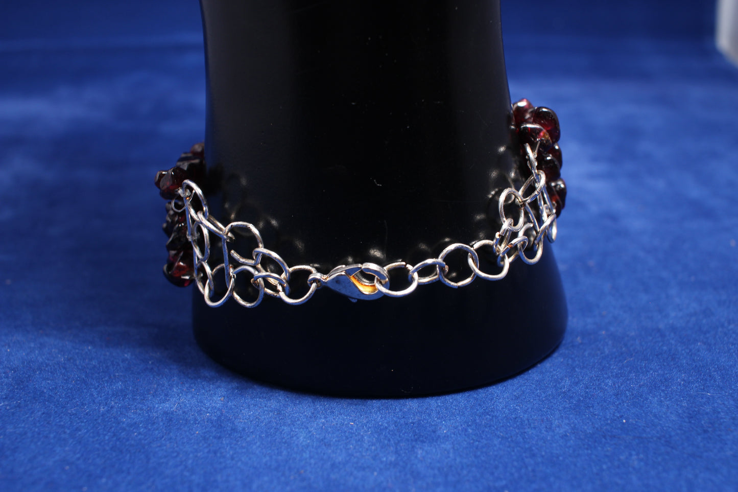 beautiful 3 strand garnet & sterling silver bracelet
