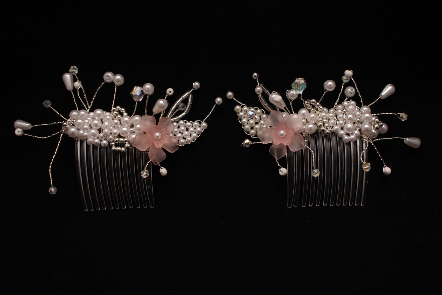 Pink Pearl Floral Bead Hair Combs – Handmade Bridal Accessories