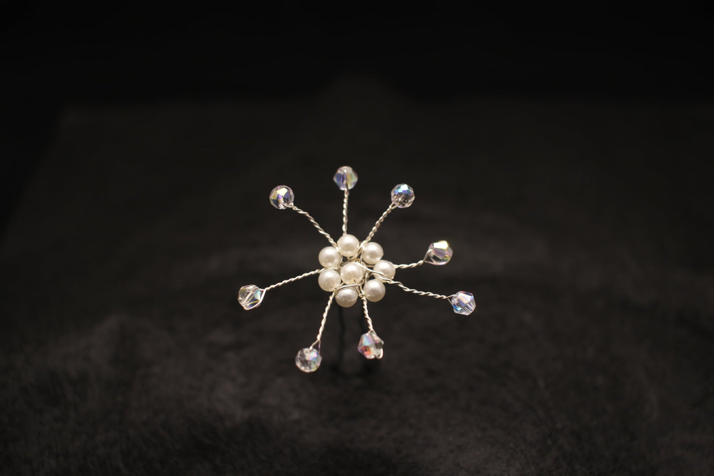 Handcrafted Silver Wire Hair Clips Set - Pearls & Rhinestones