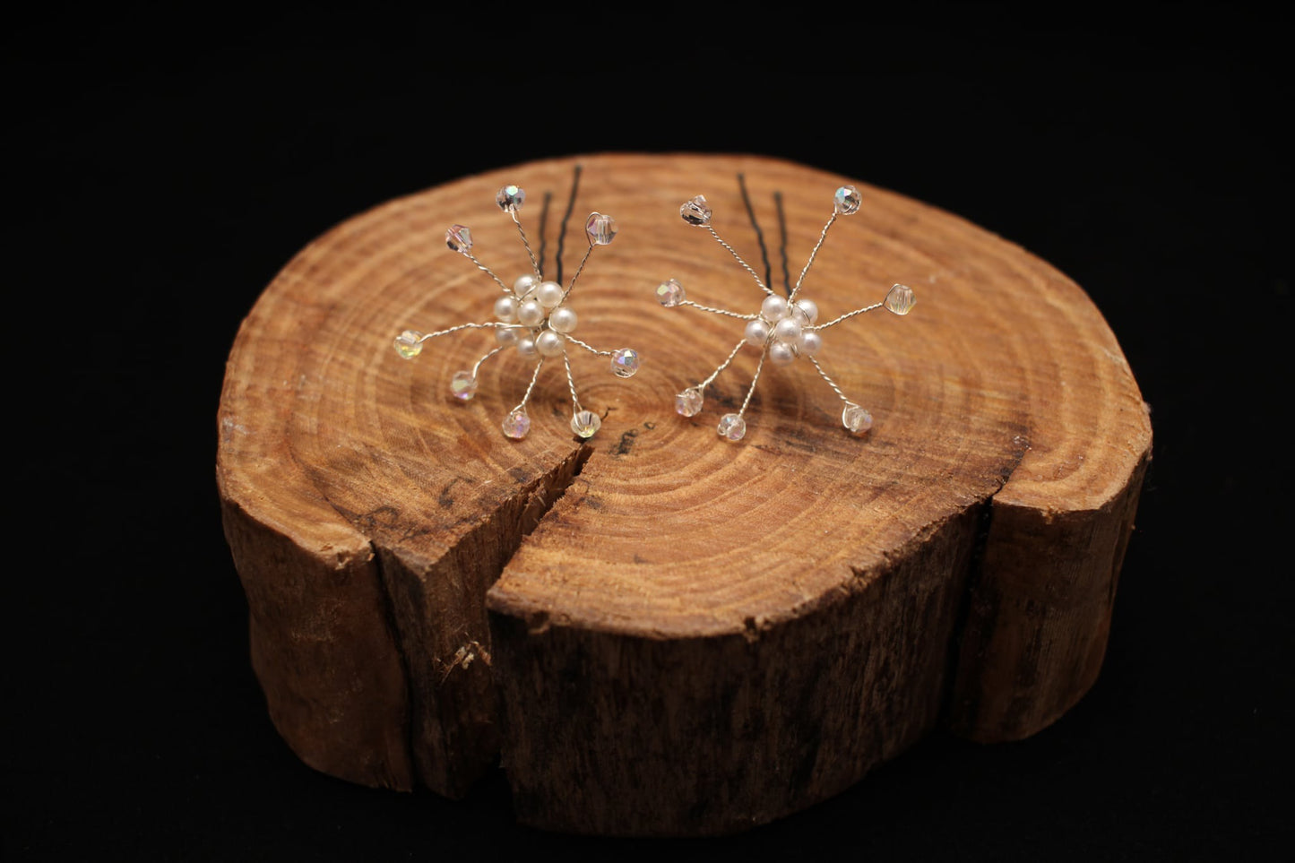 Faux Pearl, White and Silver Bead Wedding Bobby Pins – Set of 6