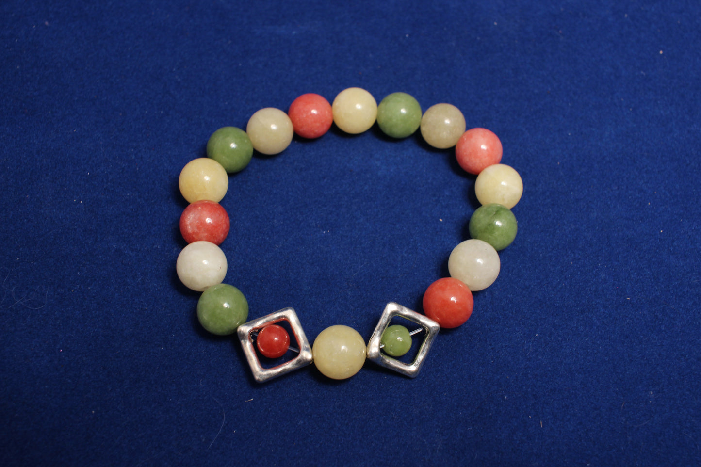 10mm Mixed Gemstone Elasticated Bracelet with Silver Diamond Accents