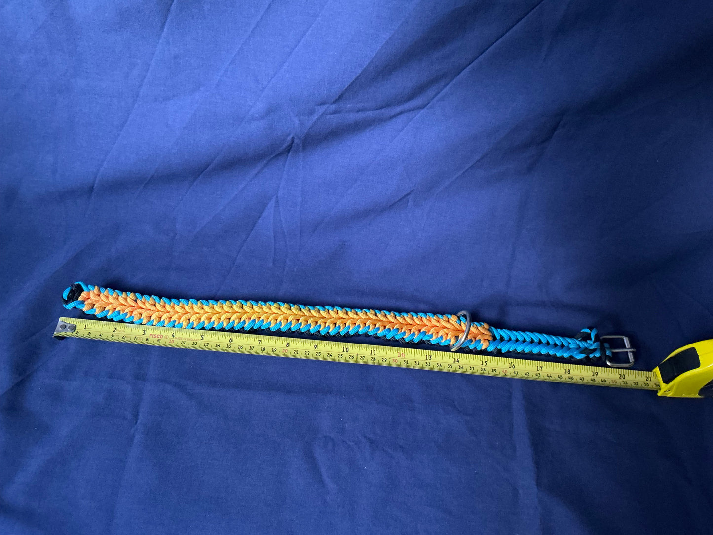 1.2” Wide 20” long Orange, Black & Blue Braided Paracord Dog Collar