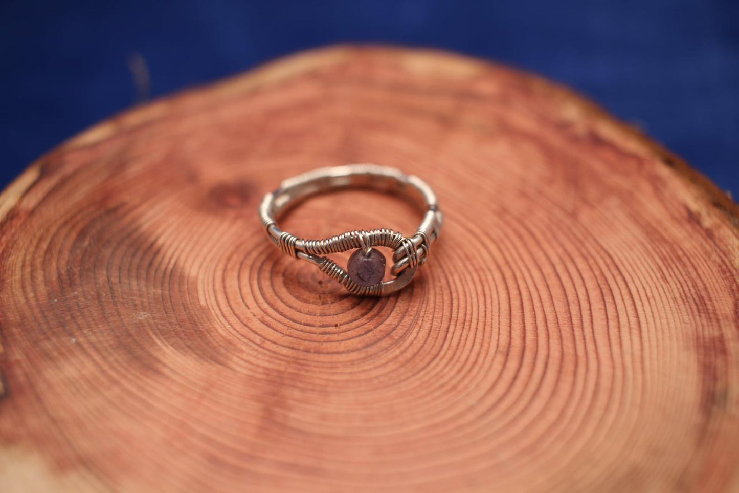 Sterling=Silver Wire Wrapped Ring with 3mm Lolite Gemstone