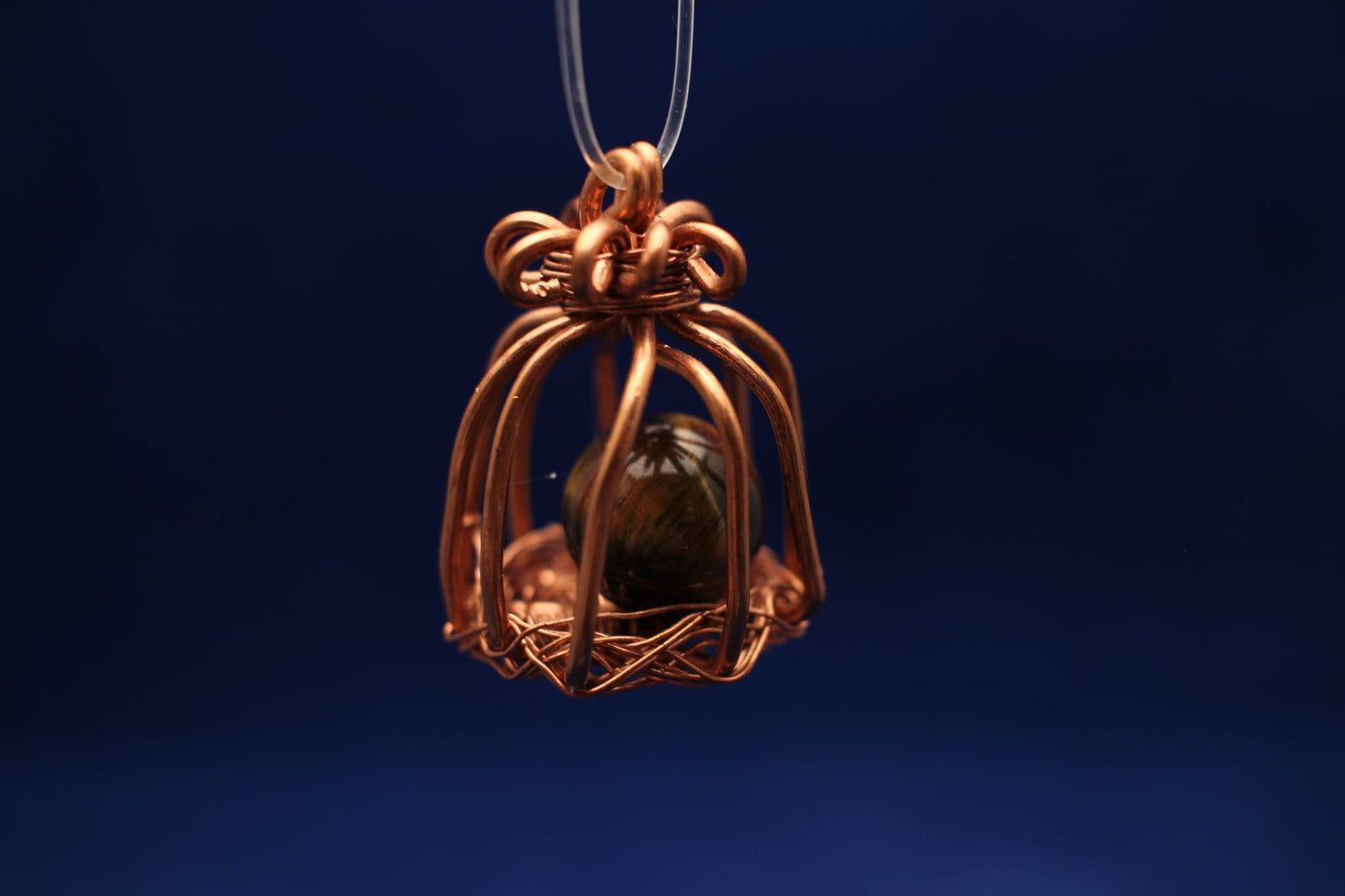 Handmade Copper Wire Cage Pendant with Natural Gemstone.