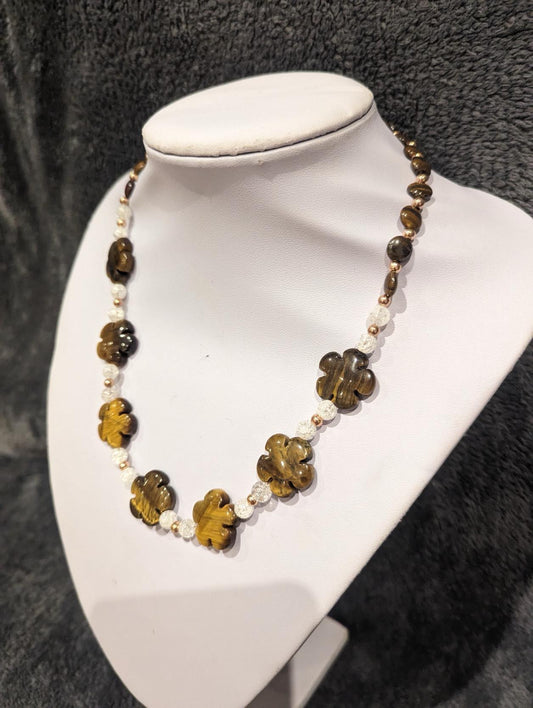 Tiger’s Eye Flower Gemstone Necklace – Handmade Jewellery