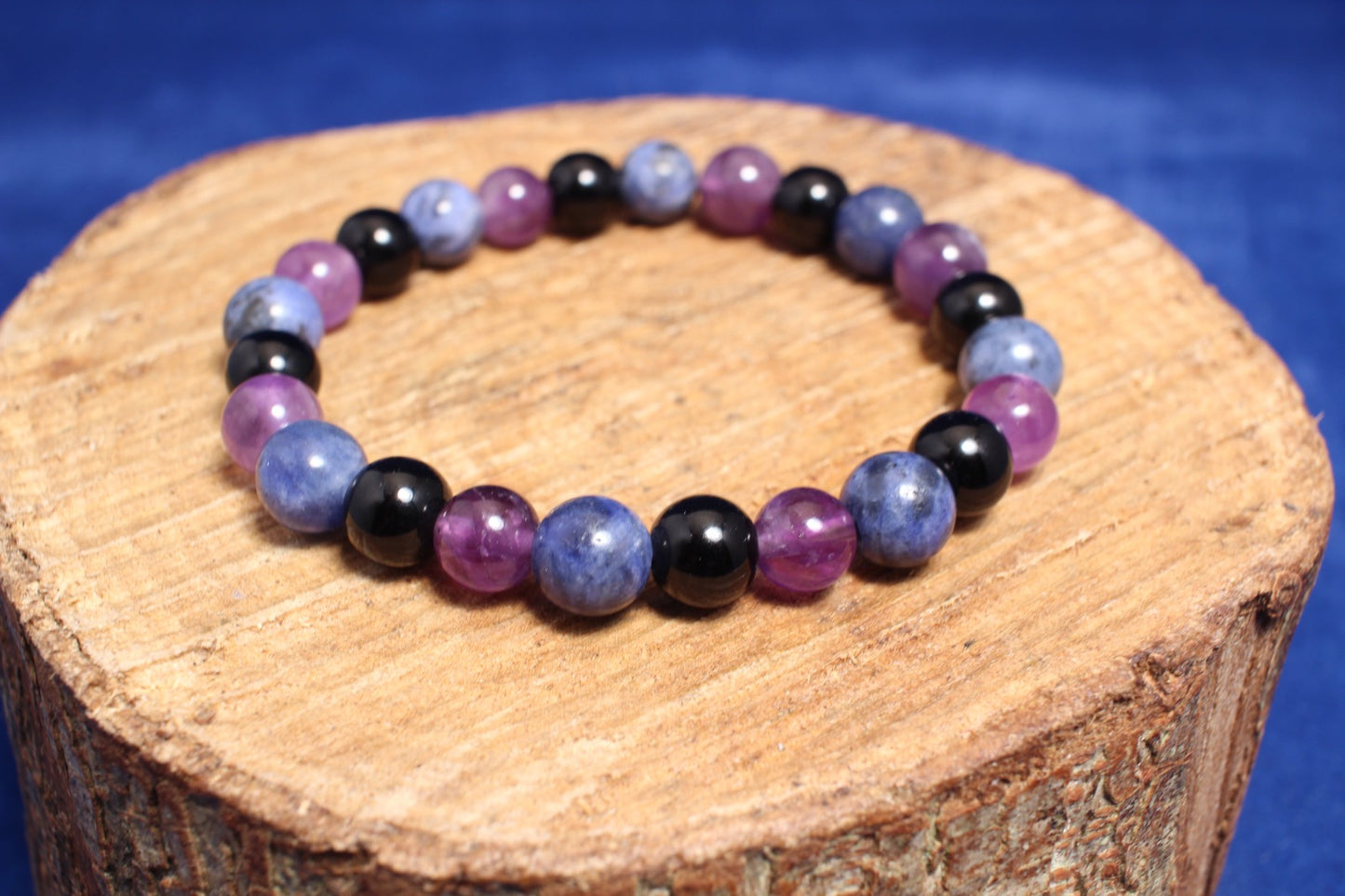 Amethyst, black agate sodalite Gemstone Bracelet