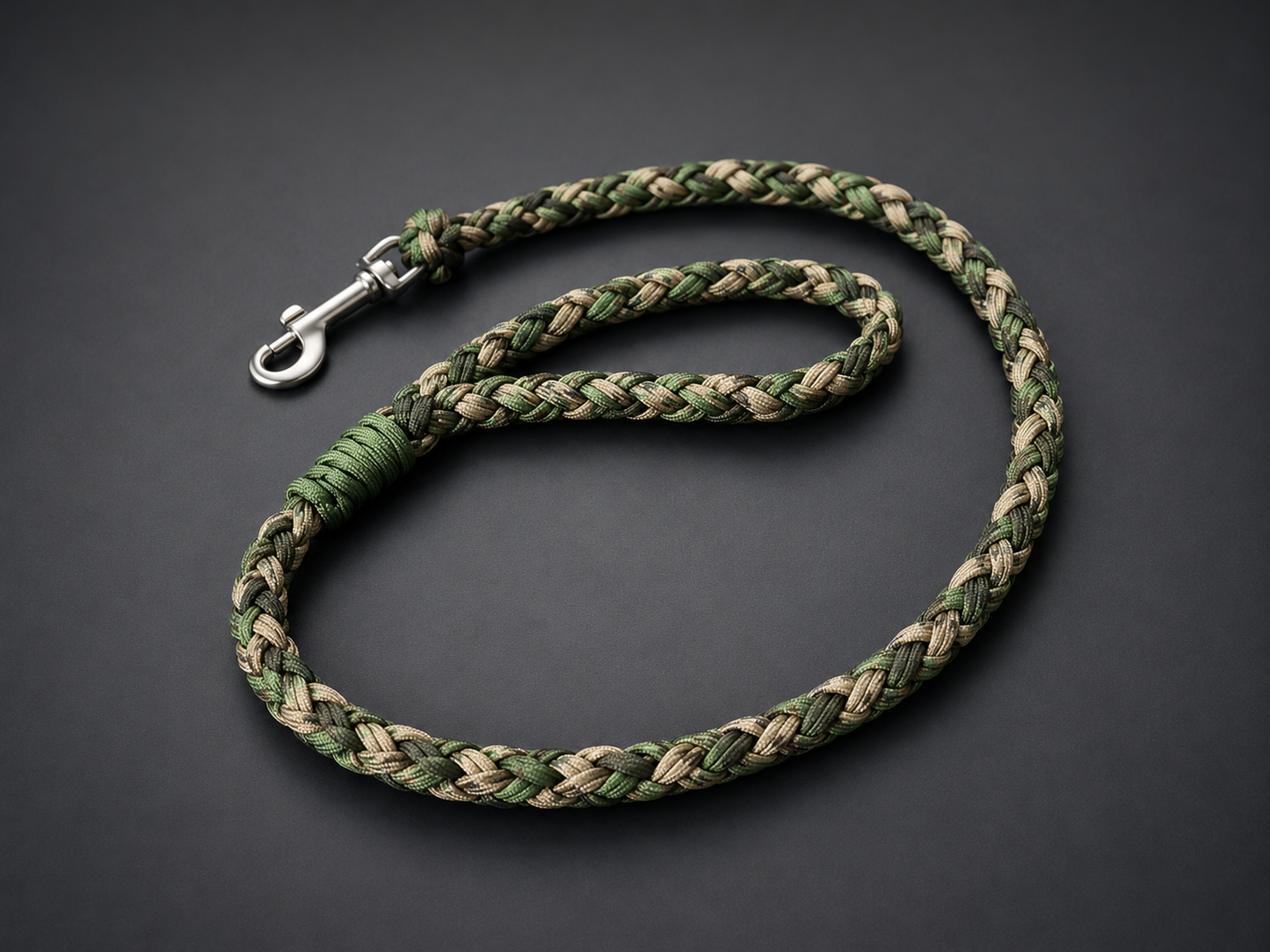 3ft 8 cord large snap hook Green & Khaki Braided Paracord Animal Lead