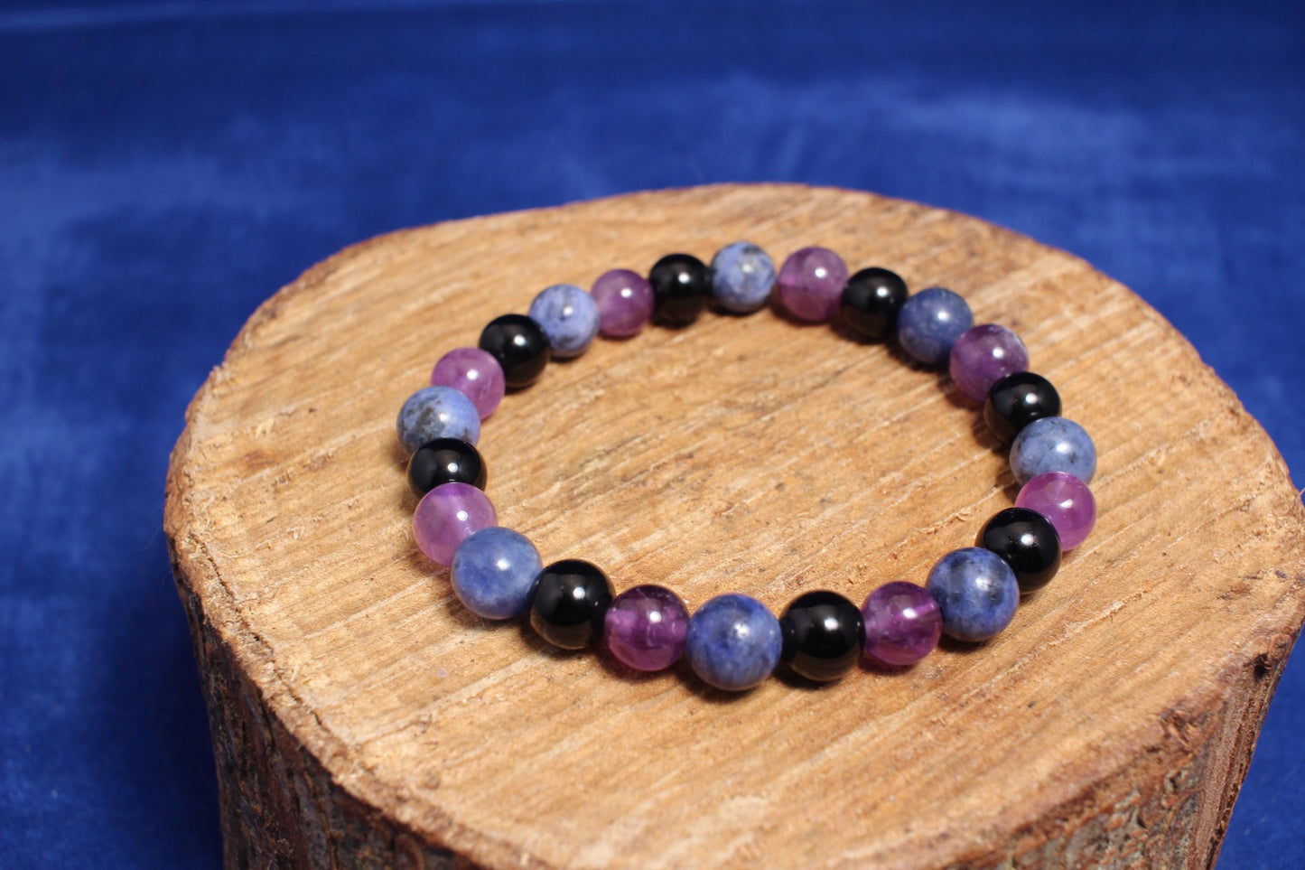 Amethyst, black agate sodalite Gemstone Bracelet