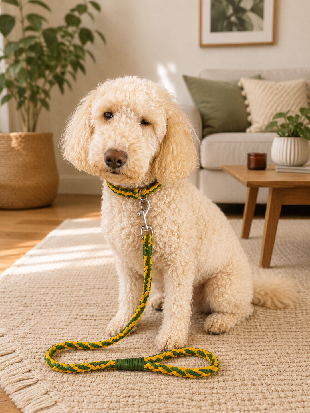 4ft Green & Yellow kumihimo Round Braid Paracord Animal Lead