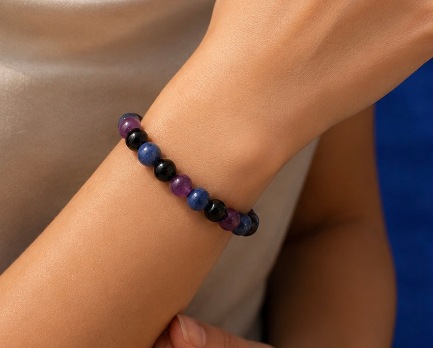 Amethyst, Black Agate & Sodalite Gemstone Bracelet