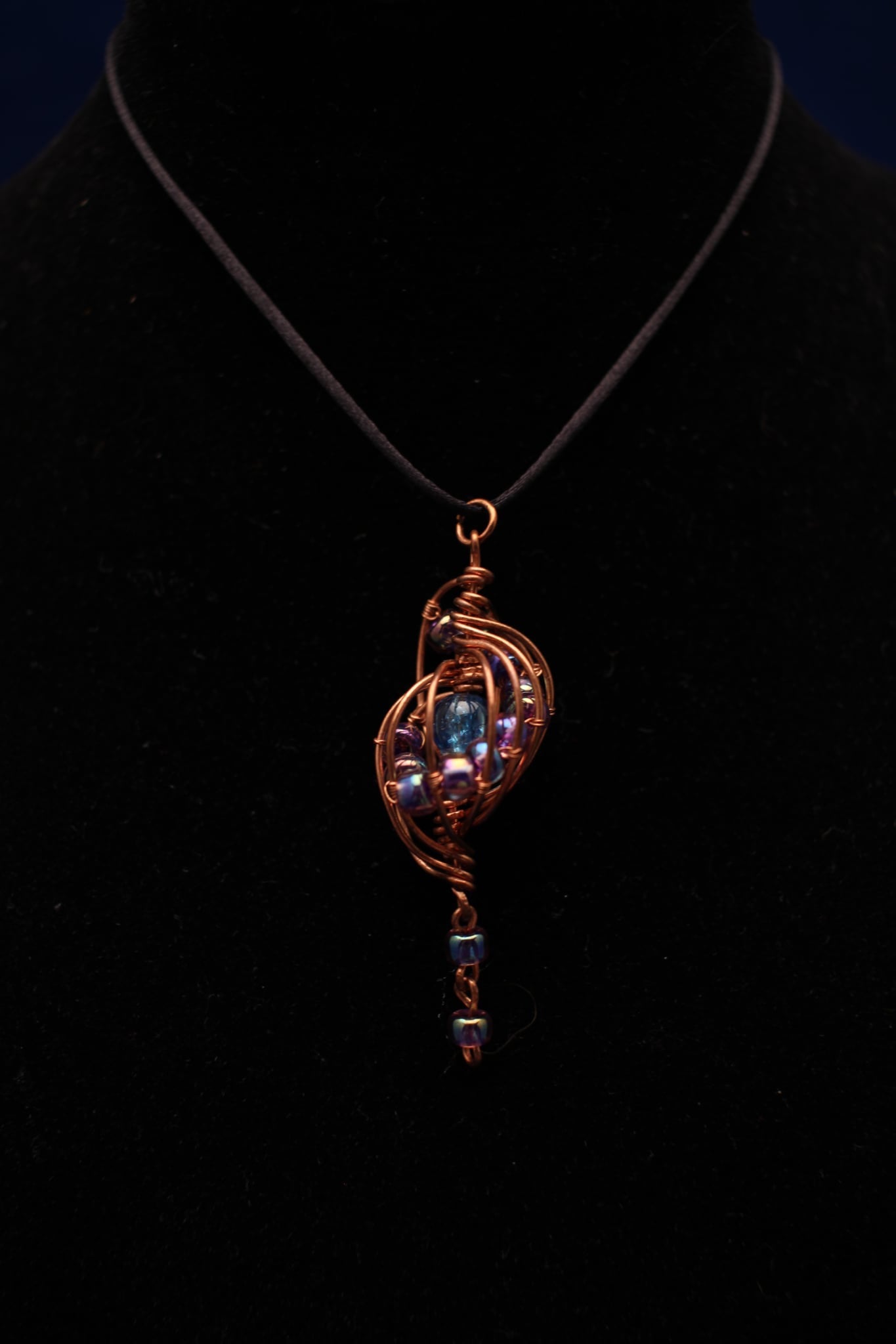 Handmade Copper Wire Wrapped Pendant Necklace with Gemstone Beads