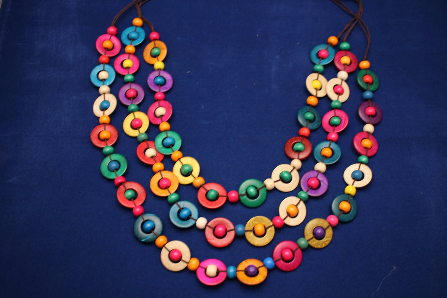 Boho.Chic flowery wooden beads colourful  multi layer necklace