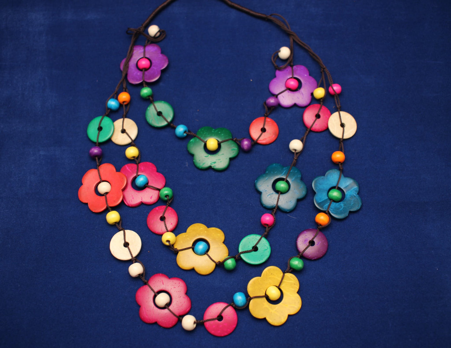 Boho.Chic flowery wooden beads colourful  multi layer necklace