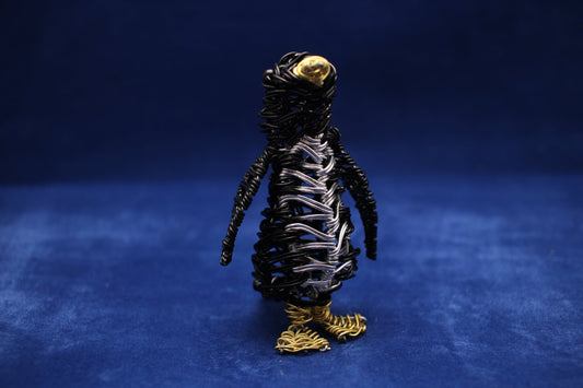 Black Silver & Gold Wire Penguin Sculpture – Handmade Art