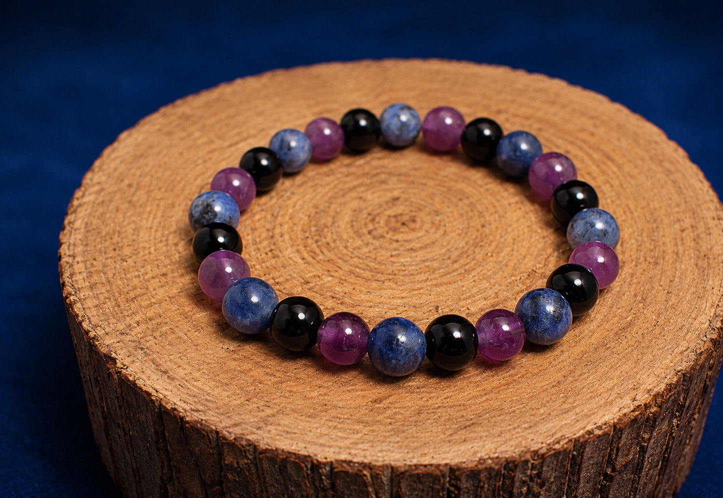 Amethyst, Black Agate & Sodalite Gemstone Bracelet