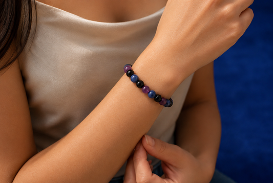 Amethyst, Black Agate & Sodalite Gemstone Bracelet