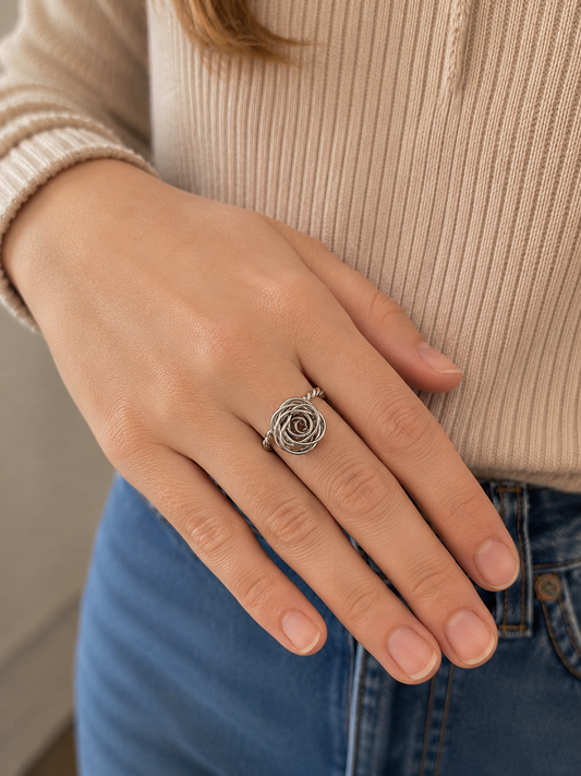 Handmade Sterling Silver Wire Rose Ring size N