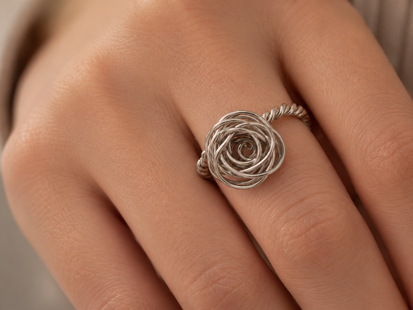 Handmade Sterling Silver Wire Rose Ring size N