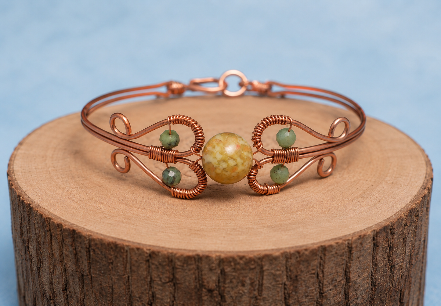 Copper and Serpentine Gemstone Bracelet