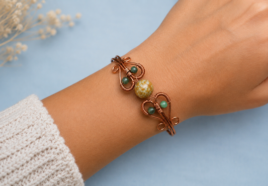 Copper and Serpentine Gemstone Bracelet