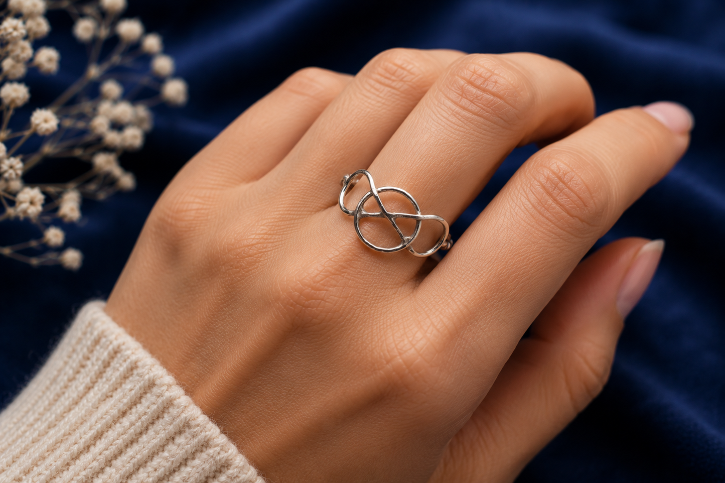 Sterling Silver Encircled Infinity Ring with Twisted Band -