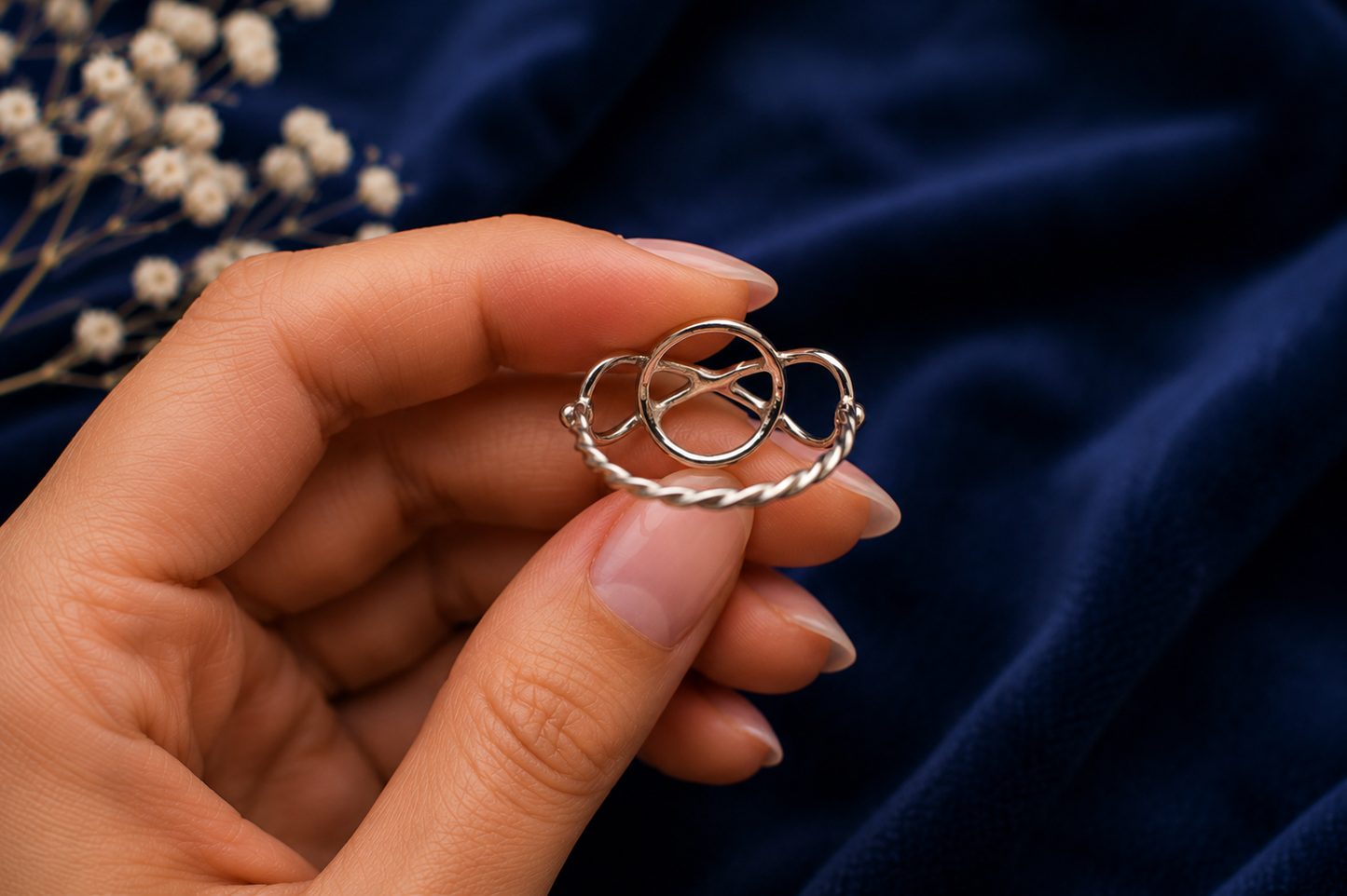 Sterling Silver Encircled Infinity Ring with Twisted Band -