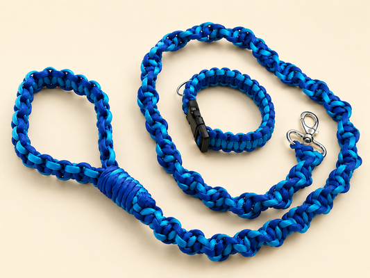 Blue DNA Spiral Paracord Puppy 3ft Lead and 9" collar set