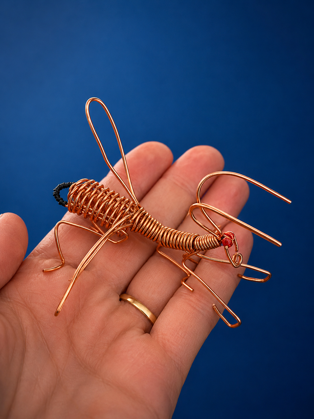 Copper Wire Grasshopper Sculpture – Handmade Art Decor