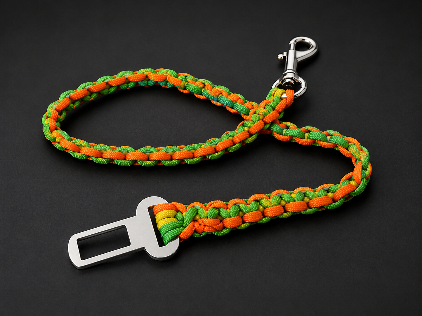 2 Ft Yellow, Green & Orange Braided Paracord car safety lead