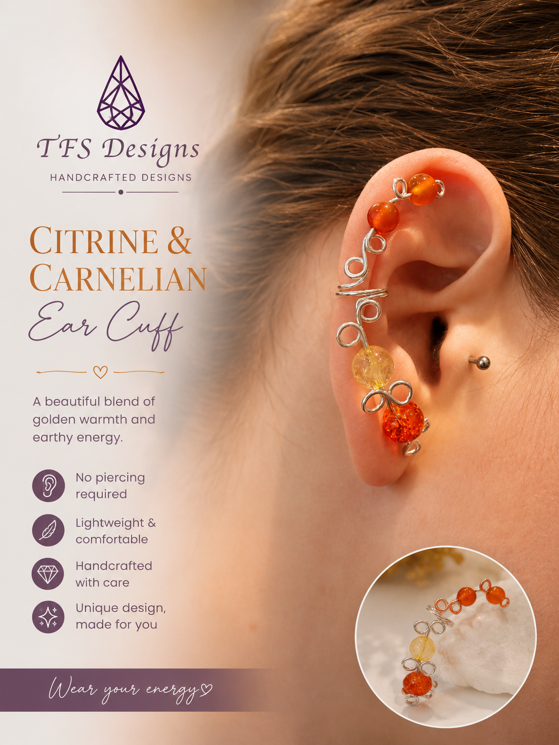 Citrine & Carnelian Ear Cuff