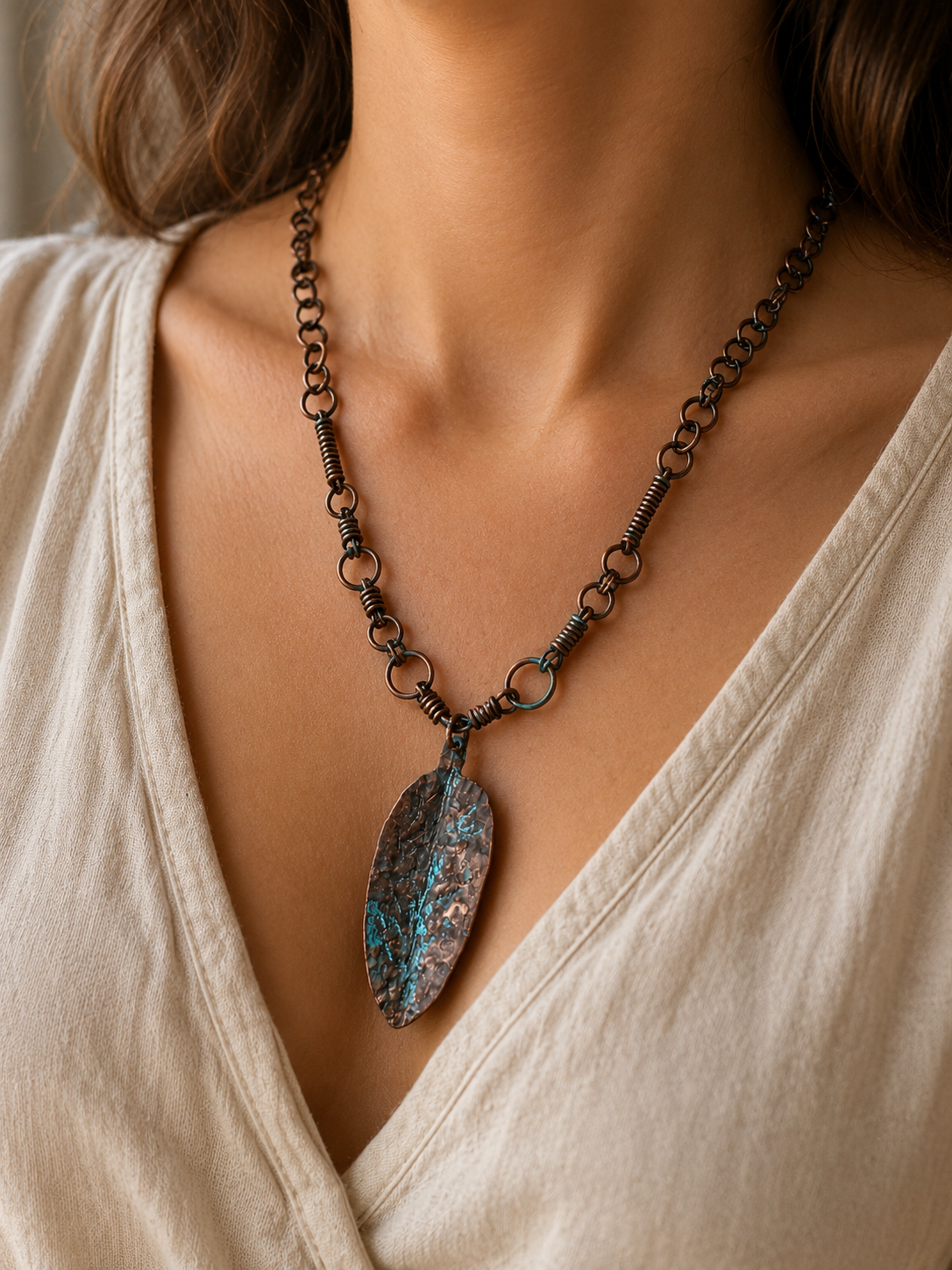 Copper leaf necklace